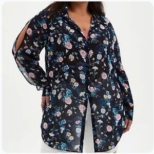 Torrid size 00x 10 M/L Disney Alice in Wonderland Flowers Cold Shoulder Tunic